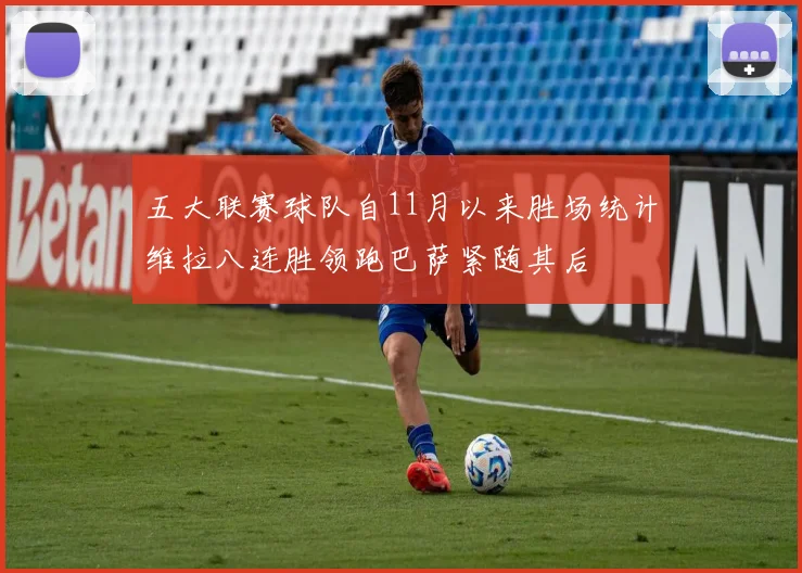 五大联赛球队自11月以来胜场统计维拉八连胜领跑巴萨紧随其后